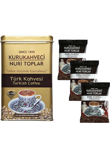 Nuri Toplar Metal Kutuda Türk Kahvesi ve 3 Adet Damla Sakızlı Kahve 300 Gr