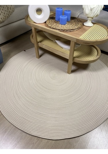 Jüt Yuvarlak Hasır Görünümlü Klasik Halı Kilim Krem