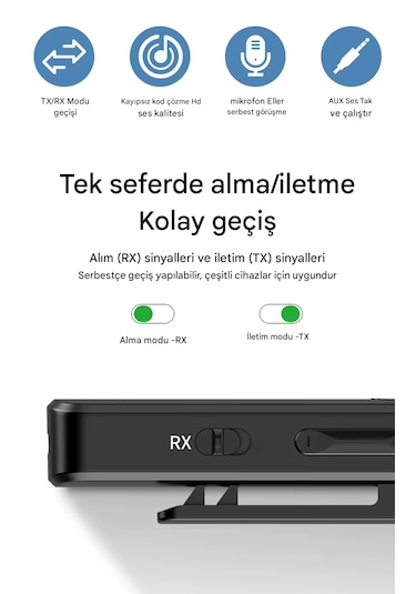 Bluetooth Adaptör 2in1 Alıcı Verici Bluetooth 5.4 Receiver Aux Wireless Araç Hoparlör Bluetooth Kiti