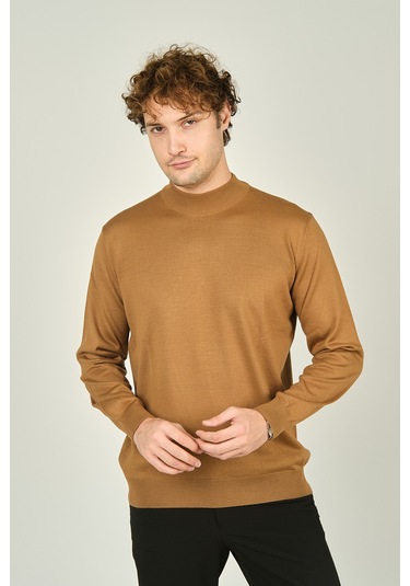 Ateş Triko Erkek Yarım Balıkçı Yaka Yün Kazak 0004 Camel Camel