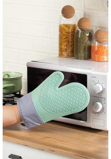 Porsima 3137-3 Silikon Yanmaz Yapışmaz Fırın Eldiveni Yeşil Yeşil