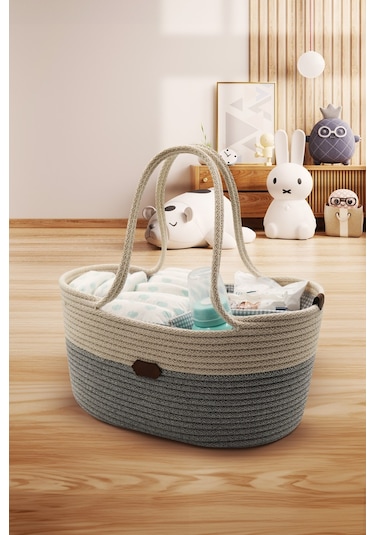 Jasper Jüt İp Hasır Gri Anne Bebek Bakım Çantası Anne Bebek Set Bej