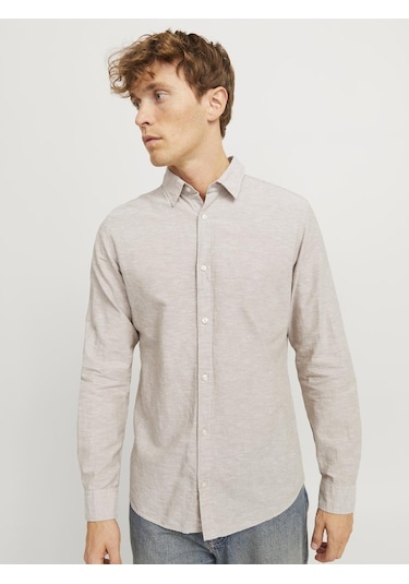 Jack & Jones Slim Kalip Keten Karışımlı Gömlek - 12268964 Crockery
