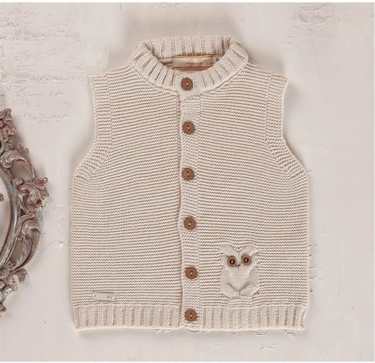 Cep Baykuş Detaylı Sıfır Yaka Triko Yelek Bej