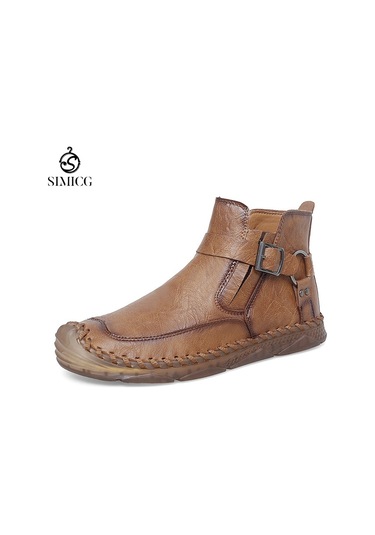 Şık, Gündelik, Yüksek Bilekli, El Yapımı Erkek Bilek Botları Sarı