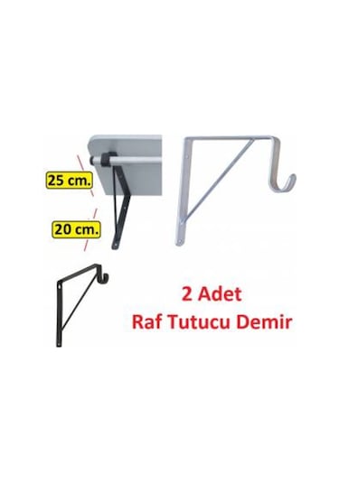 Depolife Raf Tutucu Askı Demirli Askılık Borulu Duvar Ahşap Montajlı Demir