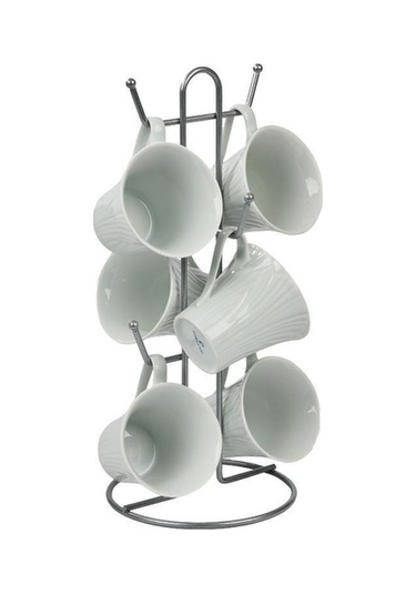 Edora Home 2'li Gümüş Mutfak Organizer Seti, Ayraçlı Kağıt Havluluk Ve 6 Kancalı Bardaklık - Metal Paslanmaz