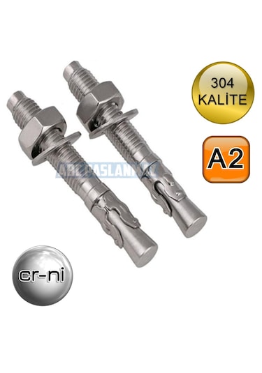 Paslanmaz Çelik Dübel Klipsli 304 Kalite A2 M16 X 145 Mm