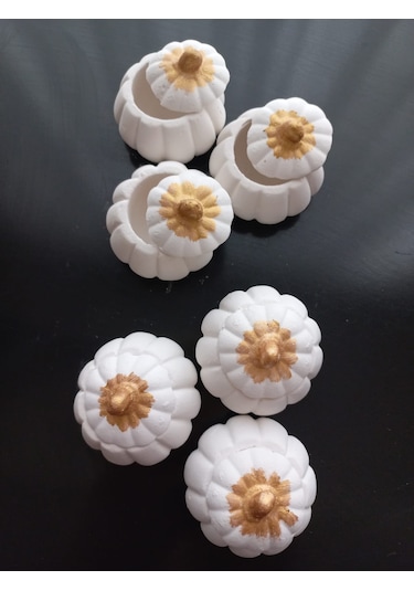 Mini Balkabağı 6'lı Lokumluk, Kahve Yanı Sunumluk Beyaz Dekoratif Obje 01