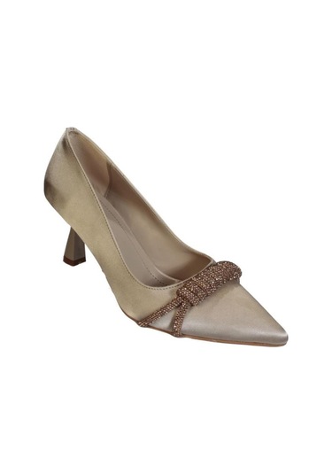 Yazkış Kadın Siyah Krem Saten Üzeri Taşlı 6cm Kadeh Topuk Sivri Burun Düğün Nişan Abiye Steltto Ayak 001