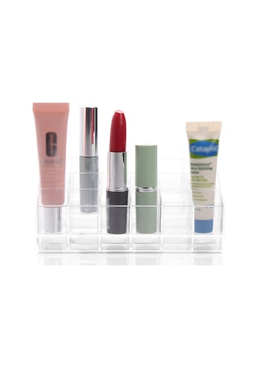 Qingmipy 24 Delikli Şeffaf Dudak Ruj Organizatörü - Masaüstü Kozmetik Depolama Kutusu, Rujları Düzenleyici Ve Gösterici A77