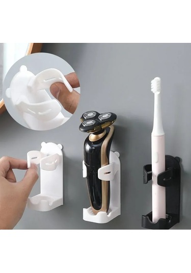 Geeroyoo Banyo Aksesuarı: Diş Fırçası Ve Tıraş Makinesi Tutucu, Yapışkanlı, Siyah Ve Beyaz, Abs Plastik, Pratik Montaj Siyah