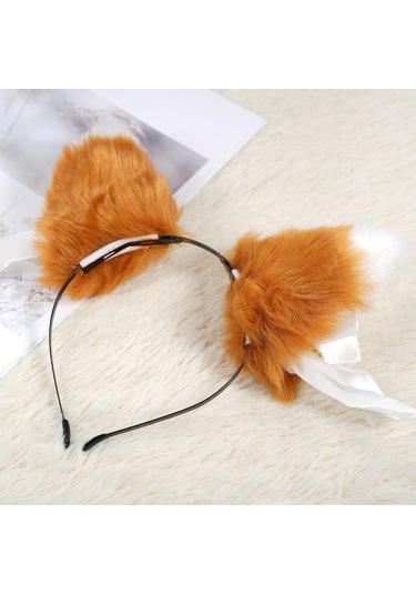 Dofolink Kürk Kızıl Tilki Kulaklı Saç Aksesuarı: İki Kullanıma Uygun Süngerli Kancalı Saç Klipsi + Siyah Bağcıklı Bağ, Zil Ve Kelebek Askılı, Evrensel Boyut 12cm 9cm Çok Renkli