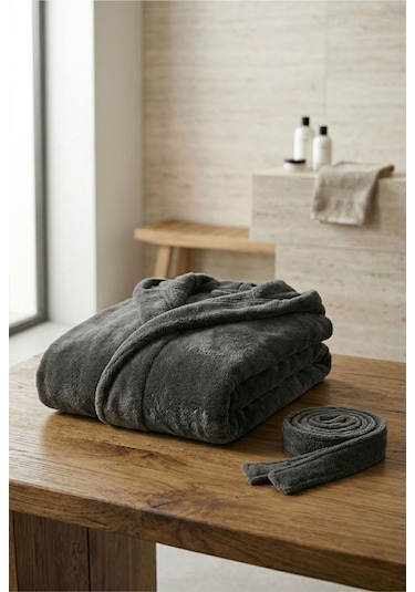 Rashell Welsoft Kapüşonlu Peluş Bornoz Dark Antrasit