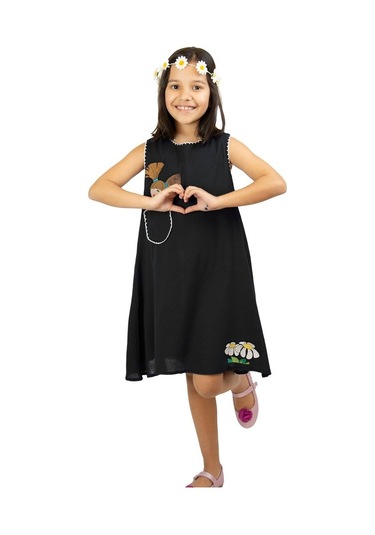 Ece Şile Bezi Kız Çocuk Elbise Siyah Syh