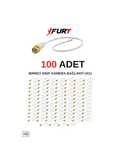 Fury 100 Adet A Kalite Kablolu Hazır Bnc Kablolu Konnektör