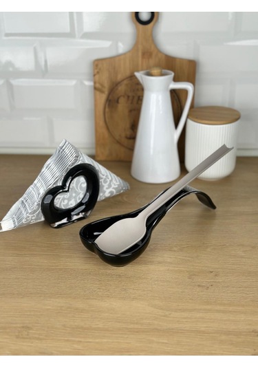 Okyanus Home Çift Baskı Kepçe Kaşık Altlığı Ve Peçetelik Siyah Siyah
