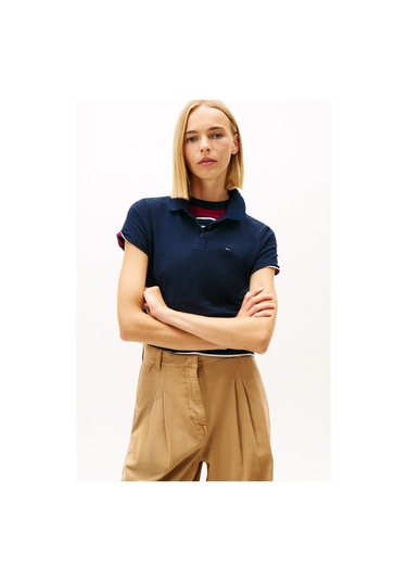 Nakışlı Lacivert Kadın Polo T-shirt Lacivert
