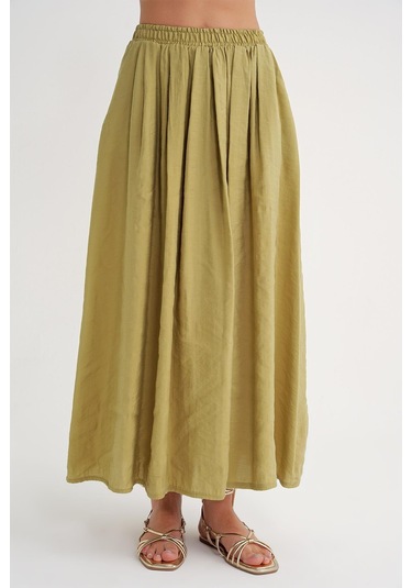 4612 Kadın Yandan Cepli Pileli Bol Etek Olive Olive