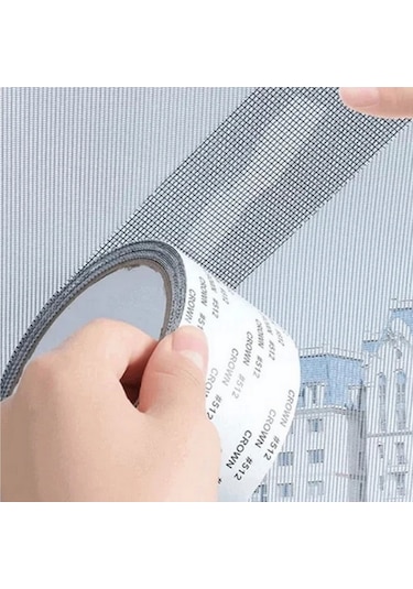 Yapışkanlı Sineklik Yaması Tülü Tamir Bandı Bantı Delik Fiber Tül Yapıştırma Gri 48 Mm X 2 Metre 2 M