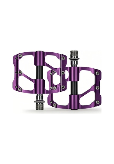 Yifomall Alüminyum Bisiklet Pedalları, Üç Rolmeli, Anti-kayma Tırnaklı, Sağ-sol İşaretli, 244g, Mor - Dağ Yolu Ve Yolluk Bisikletleri İçin Dayanıklı