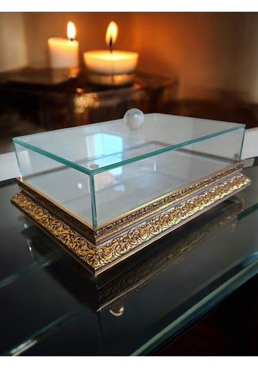 İsteme Söz Nişan Çikolata Çeyiz Kutusu 20 30 Ahşap Kenar Aynalı Taban Cam Kutu