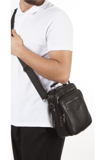 Newish Polo Hakiki Deri Postacı Kasalı El Ve Omuz Çantası-büyük Siyah