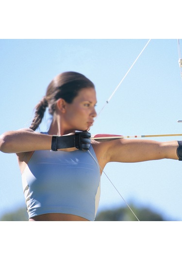 Yaleker Okçular İçin Siyah İnek Derisi 3 Parmak Koruyucu Eldiven - 20x7 Cm, 30 G