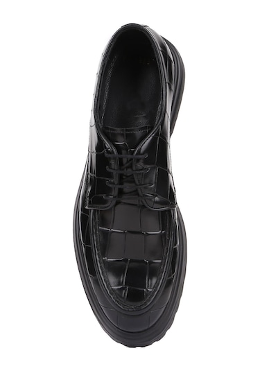 Shoetyle - Siyah Croco Deri Bağcıklı Erkek Günlük Ayakkabı 250-1615-760-siyah Siyah