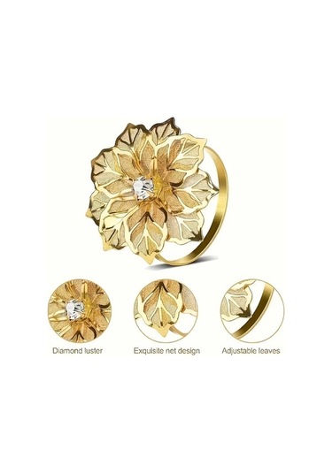 Trendooze Sunshine022 2 Adet Altın Çiçek Metal Peçetelik Yüzük, Düğün Dekorasyonu Altın