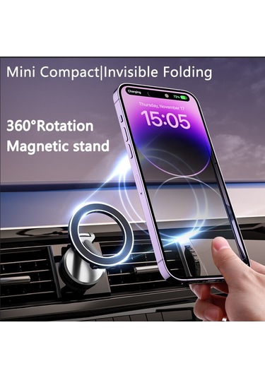 360 Dönebilen Magsafe Mıknatıslı Magnetik Stand Araç İçi Telefon Tutucu Wireless Şarj Yapmaz Siyah