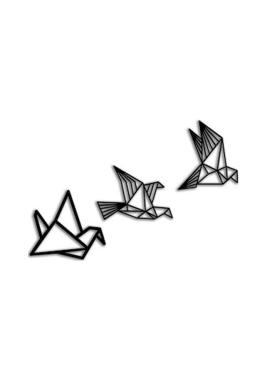 Cajuart Dekoratif Origami Tarzı Modern Üçlü Ahşap Kuş Duvar Süsü