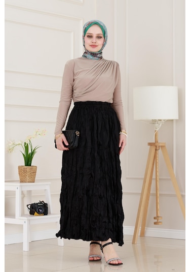 Sevitli Beli Lastikli Kraş Etek-siyah-4973 Siyah