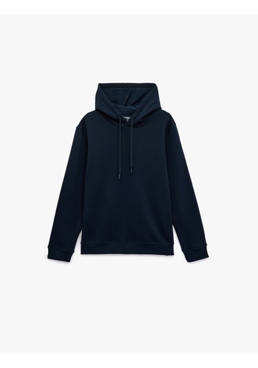 Koton Şardonlu Uzun Kollu Basic Kapşonlu Sweatshirt Lacivert 6wam70015mk