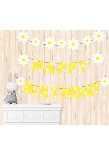 25 Parça Papatya Daisy Konsept Temalı Happy Birthday İyiki Doğdun