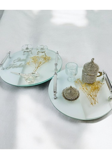 Radiant Söz Tepsisi Ve Nişan Tepsisi Seti Beyaz Beyaz