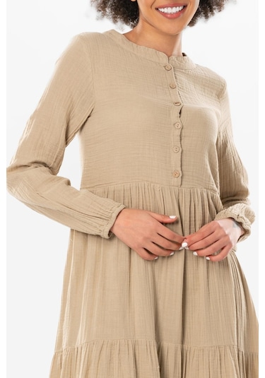 Uzun Kol Akay Uzun Düğme Detay Yazlık Müslin Elbise Vizon Vzn-vizon Vizon