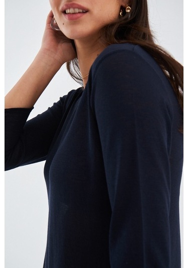 Peraluna Bol Ince Yazlık Şifonlu Kadın Triko Elbise Lacivert Lacivert