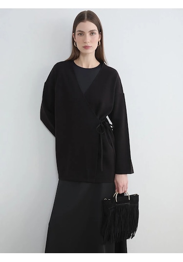Lc Waikiki Siyah Kruvaze Yaka Kadın Kimono