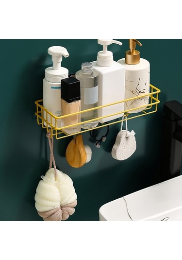 Flybuy Çelik Banyo Rafları, Tuvalet Dekoratif Raflar, Kancalı Delikli Dekoratif Banyo Depolama Rafları Renkli