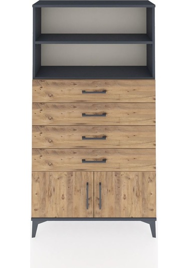 Arges Dolap 2 Raflı 4 Çekmeceli 2 Kapaklı 88x30x163 Antrasit-çam Antrasit