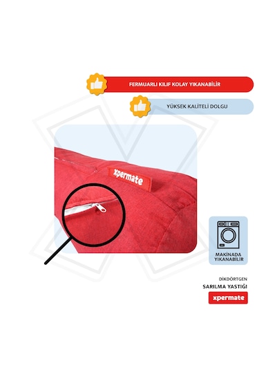 Xpermate Sarılma Yastığı Bacak Arası Yastığı Silindir 150cm Kırmı