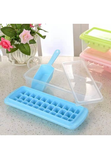 Ranyeek Ev İçin Kare Buz Kalıbı Seti, Kapaklı Buz Depolama Kutusu Ve Buz Çakmasıyla, Mavi 33 Hücre 4'lü Paket Çok Renkli