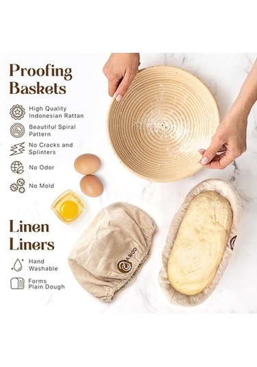 Maoyaya 10 Yuvarlak + 11 Oval Banneton Ekmek Sepeti, Maya Kiti, Ekmek Topal, Kazıyıcı, Keten Astar - Altın Altın