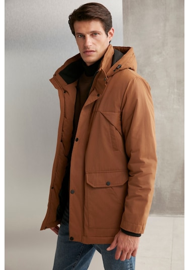 Gerardo Erkek Çok Kalın Su Ve Rüzgar Geçirmez Içi Astarlı Kapşonlu Outdoor Dış Giyim Taba Mont