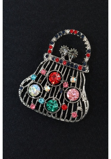 Pırlanta Taşlı Para Çantası Broş. Yaka İğnesi Broş. Taşlı Tasarım Broş. Kadın Broş. Broş. Çanta Broş Çok Renkli