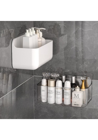 Yunboo Banyo Duş Suyu Akıtmalı Sabitlenmeyen Duvar Rakusu - Sabun Kosmetik Depolama İçin Plastik Hafif Tasarım Beyaz Küçük Boy Diğer