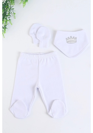 Nakış Desenli Müslin Erkek Bebek Hastane Çıkışı Bebek Kıyafetleri Yenidoğan Hastane Çıkış Seti 5 Li Beyaz
