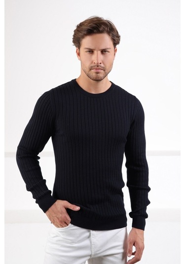 Ferraro Lacivert Bisiklet Yaka Fitilli Erkek Kazak Koyu Lacivert