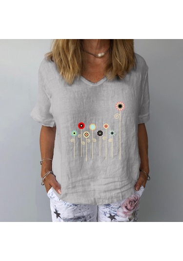 Kadın Modası Günlük Yaz Kısa Kollu O-boyun Bluzlar Ve Gömlekler Gri